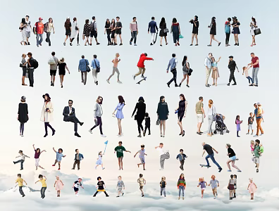 Modern multi-person character commercial street character combination 3d model