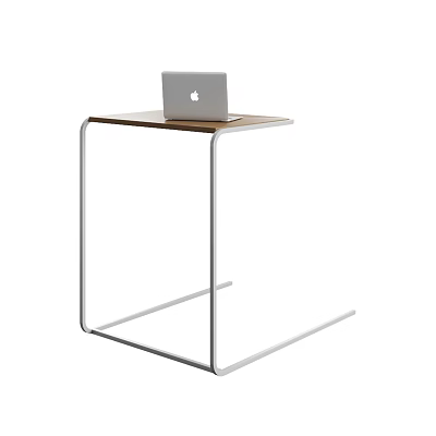 Modern Minimalist Office Desk With Metal Frame Wooden Top And Laptop 3d model