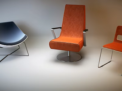 Modern Single Chair Collection Featuring Orange Blue Upholstery And Metal Frame Designs 3d model