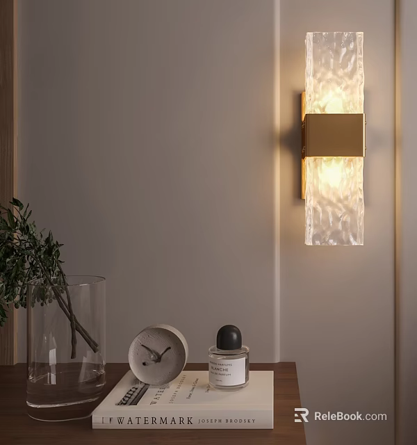 Elegant Modern Wall Lamp With Textured Glass Design And Golden Frame For Interior Decoration 3d model 