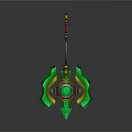 Fantasy 3D Weapon Model With Green Gemstone And Golden Accents