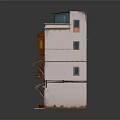 Traditional Multi Story Building Model With Colorful Facades Balconies And Green Awnings