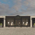 Modern Mall Shop Exterior With Black Facade White Mannequins And Green Plants