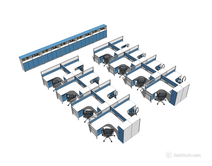 Modern Office Workspace Layout With Multiple Desks Dividers And Chairs 3d model 