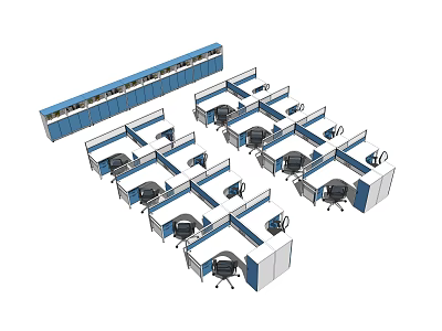Modern Office Workspace Layout With Multiple Desks Dividers And Chairs 3d model