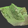 Detailed Stone Stairs Model in Rocky Terrain With Earth and Small Plants
