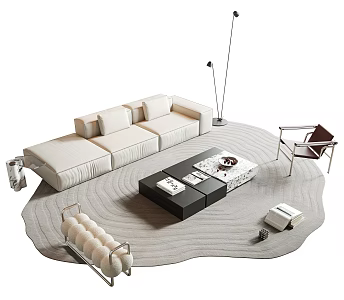 Italian Style Minimalist Sofa Coffee Table Combination Multi-person Sofa Combination Sofa Straight Row Sofa Combination Coffee Table Single Person Leisure Chair Sofa Stool Floor Lamp 3d model