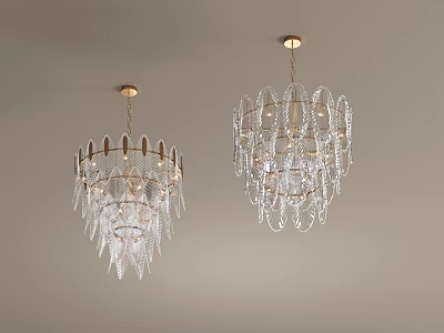 Modern Crystal Chandeliers With Hanging Transparent Elements And Golden Ceiling Mounts 3d model