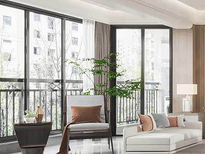 Modern Living Room Interior With Accent Chair Sofa Side Table And Green Plant 3d model
