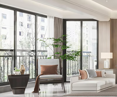 Modern Living Room Interior With Accent Chair Sofa Side Table And Green Plant 3d model