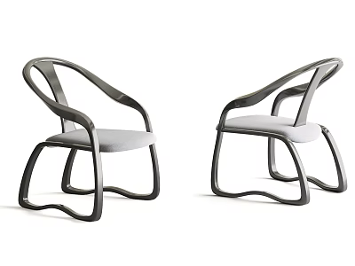 Two Modern Leisure Chairs With Curved Armrests And Gray Padded Seats 3d model