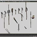 Hand-painted low-die lowpoly low-polygon pixel tool weapon saw hammer axe hammer sword iron pliers spear wooden stick horn 3d model