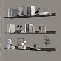 Decorative Ornament Combinations on Modern Floating Shelves with Books Deer Figurine Greenery Frame and Vase
