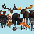 Various Wild Animals Including Deer Moose Bears Foxes Wolves And Rabbits Together