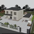 Spacious Detached Villa With White Exterior Black Roof And Lush Green Courtyard