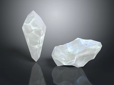 White Transparent Irregular Shaped Stones On Black Surface With Reflection 3d model