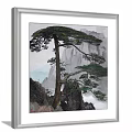 Traditional Chinese Landscape Painting With Pine Tree Mountain And Misty Clouds