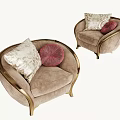 Elegant Single Sofa With Beige Upholstery Golden Frame Silver Patterned And Red Round Pillows 3d model