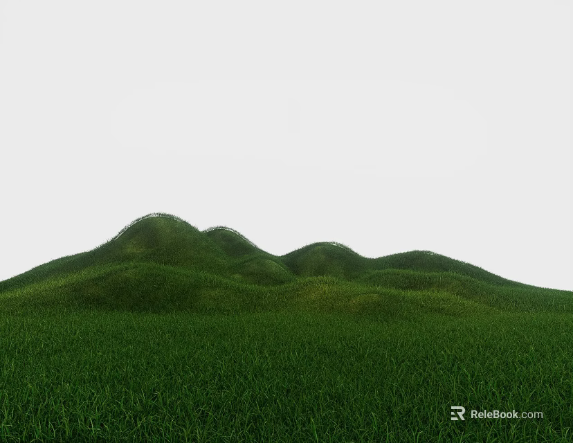 Garden Landscape With Rolling Green Hills And Lush Grass Under White Sky 3d model 
