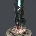 Two Decorative Dark Rocket Figurines With Circular Base And Cloud Like Bottom Details 3d model