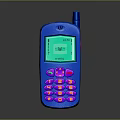Vintage Mobile Phone With Blue Body Antenna Screen Display And Pink Keypad
