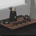 Modern Minimalist Tea Set with Teapot Small Cups and Accessories on Black Wooden Tray