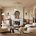 Elegant Living Room Interior Design With Fireplace Chandelier Plush Sofa And Coffee Table