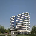 Modern Hospital Building With Glass Facade White Exterior Cross On Top Surrounded By Trees