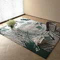 Square Rug Green White Leaf Pattern On Light Herringbone Floor With Vase White Flowers Magazine