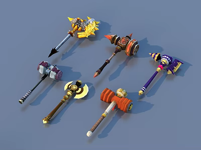 Various Decorative Hammers With Unique Designs And Colorful Accents On 3d model