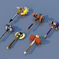 Various Decorative Hammers With Unique Designs And Colorful Accents On 3d model