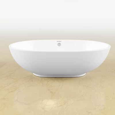Villeroy White Oval Shaped Wash Basin On Light Marble Countertop With Modern Sleek Design 3d model