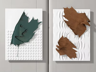 Leaf Shaped Wall Decor With Green Brown Designs And Textured Backgrounds 3d model