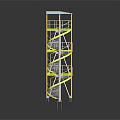 Modern Spiral Staircase With Yellow Frame Glass Canopy And Metal Railings
