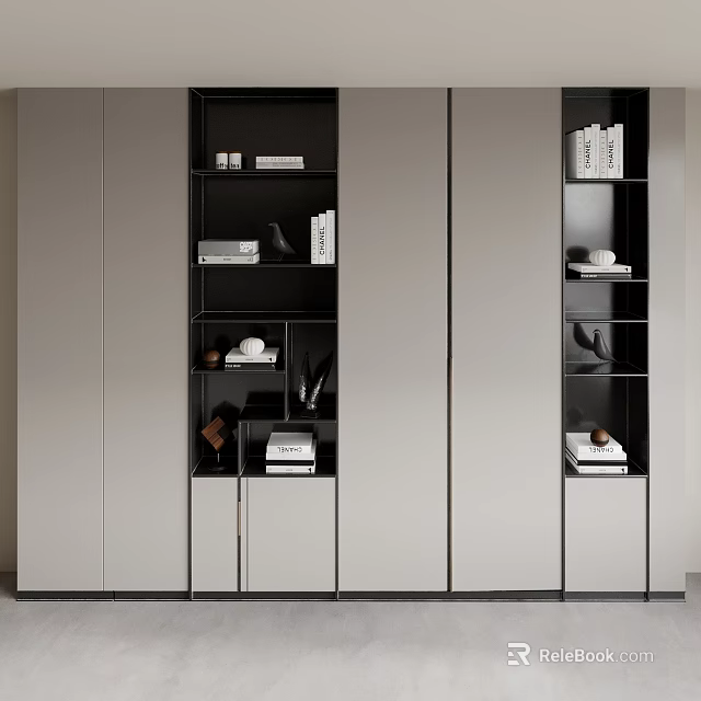 Modern Wardrobe Interior Design with Open Shelves and Closed Storage Cabinets 3d model 