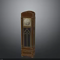 Classic Wooden Grandfather Clock With Ornate Carvings Glass Panels And Brass Accents