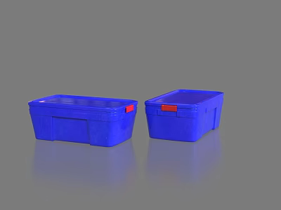 Set of Two Blue Plastic Storage Bins With Red Latches For Organizing 3d model