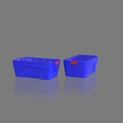 Set of Two Blue Plastic Storage Bins With Red Latches For Organizing 3d model