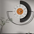 Modern Decorative Wall Clock Featuring Orange Dial Black Frame And Metal Bracket For Living Room Decor