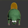Cartoon Green Creature Character With Big White Eyes Black Nose Orange Belly And Pink Paws