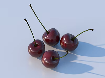 Fresh Ripe Cherries With Deep Red Color And Green Stems On Light Background 3d model