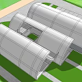 Modern Office Building Exterior With Curved Roof Glass Elements Lawn And Walkway