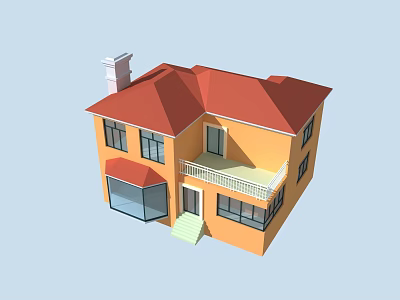 Detached Villa Featuring Orange Exterior Red Roof Chimney Balcony And Large Windows 3d model