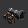 Vintage Cannon 3D Model With Barrel Wheels And Dark Blue Background