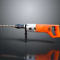 Orange And Silver Hammer Drill Power Tool With Drill Bit And Handle For Construction 3d model