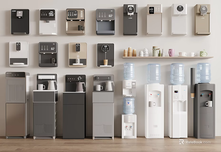 Various Household Electrical Appliances Like Coffee Makers And Water Dispensers 3d model 