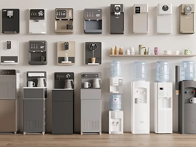 Various Household Electrical Appliances Like Coffee Makers And Water Dispensers 3d model