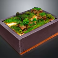 Miniature Moss Landscape In Rectangular Wooden Box With Green Moss And Small Plants