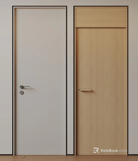 Modern Minimalist Hinged Doors with Light Gray and Light Wood Finish and Sleek Handles 3d model 