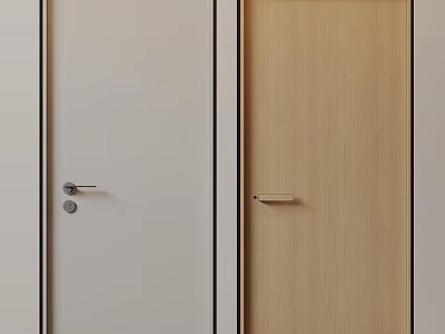 Modern Minimalist Hinged Doors with Light Gray and Light Wood Finish and Sleek Handles 3d model